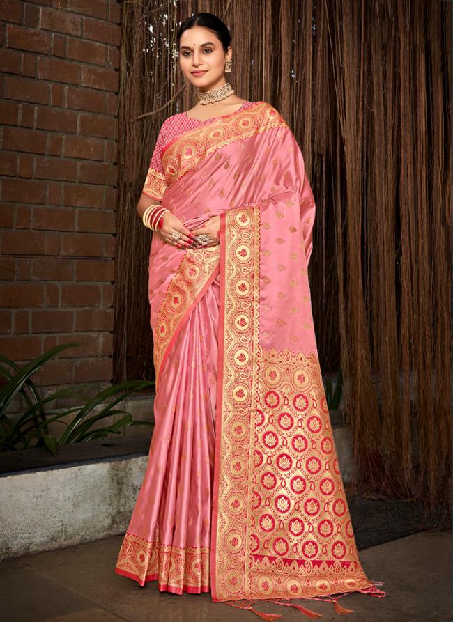 Satin Silk Ligh Pink Traditional Wear Weaving Saree